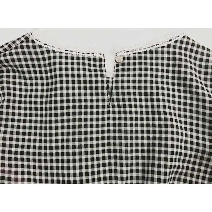 

New 2020 Korean Casual Camisas Mujer Brief Fashion Bow Women Blouses Chffion Plaid Lantern sleeve Blusas Feminina