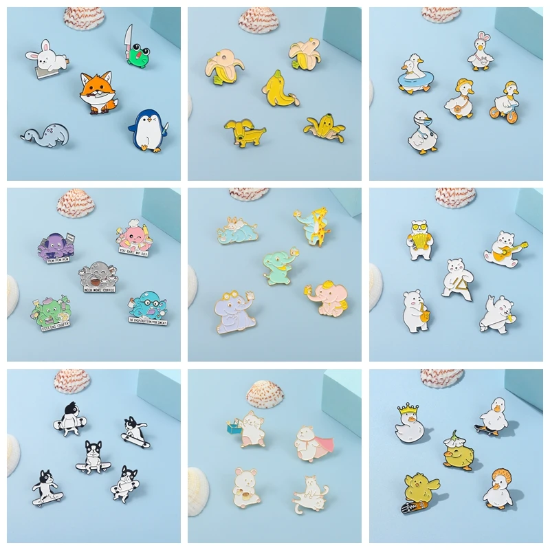 

4-5PCS/Suit Enamel Pin Animal Cute Penguin Rabbit Fox Frog Duck White Bear Dog Brooches Badge Gift Friend Accessories Wholesale
