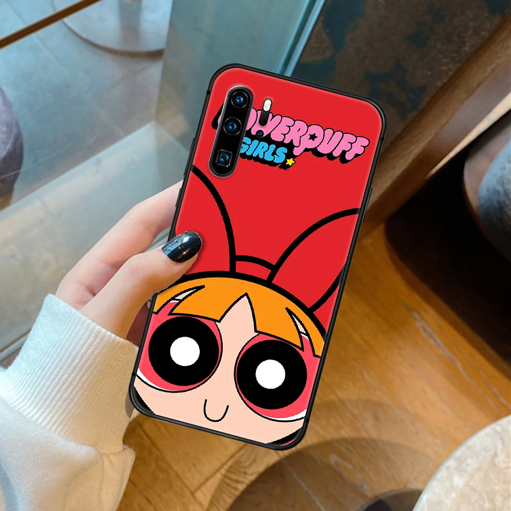 

Cute Powerpuff Cartoon Girl Phone Case For Huawei P Mate 10 20 30 40 Pro Lite Smart 2019 2021 black Funda Painting Etui Soft