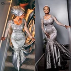 Элегантные африканские вечерние платья-русалки 2021, кружевное нигерийское официальное платье с длинным рукавом Aso Ebi, серые платья для выпускного вечера, вечернее платье