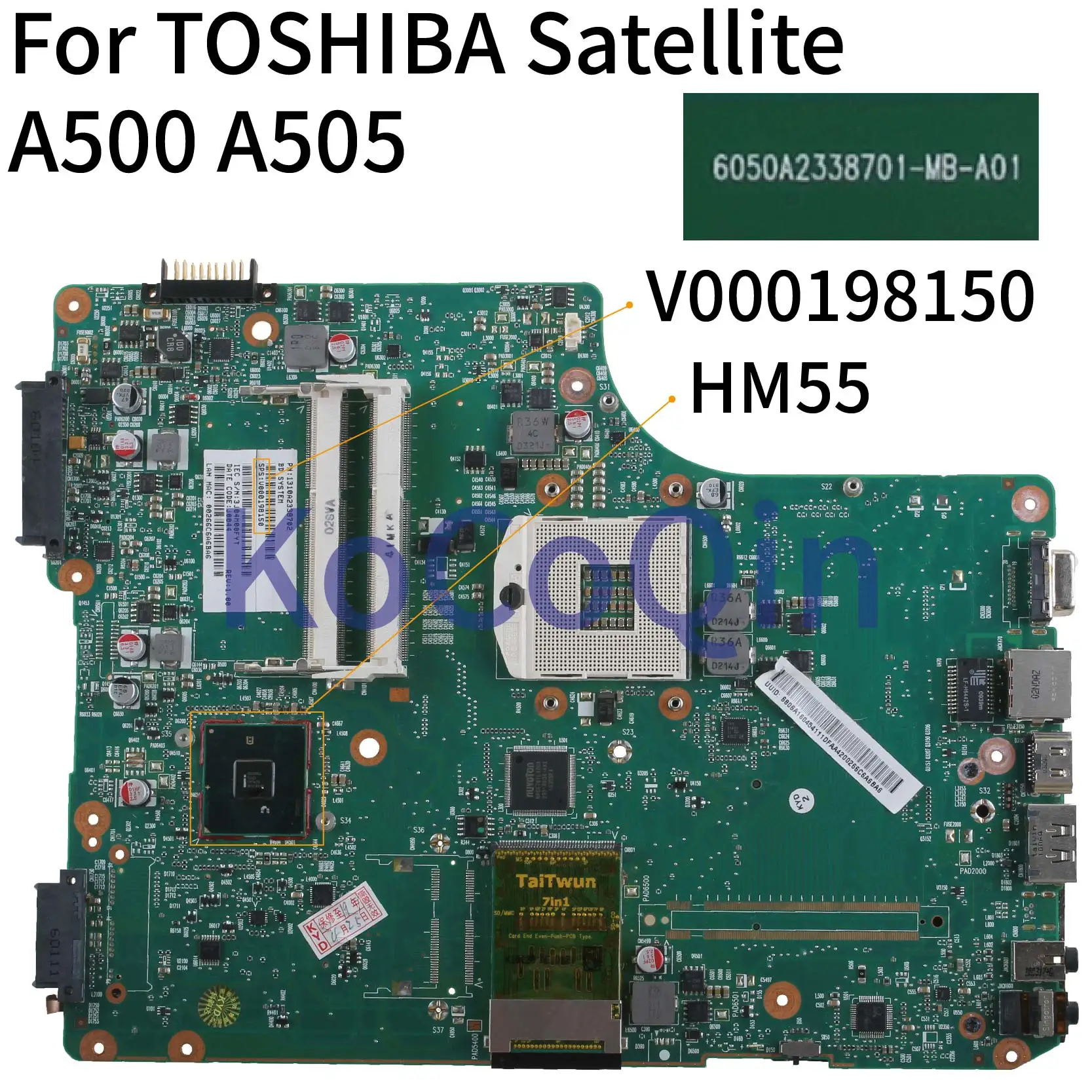 Placa-mãe do Portátil de Kocoqin para Toshiba Satellite A500 A505 Hm55 Mainboard V000198150 6050a2338701-mb-a01 Placa-mãe para notebook