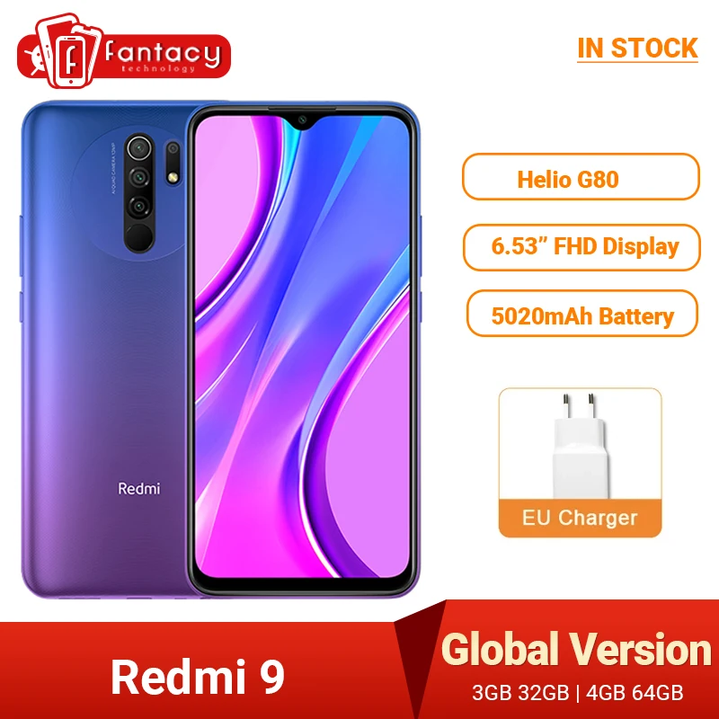 В наличии глобальная версия Xiaomi Redmi 9 мобильных телефонов Helio G80 4 Гб 64 6 53 &quotFHD +