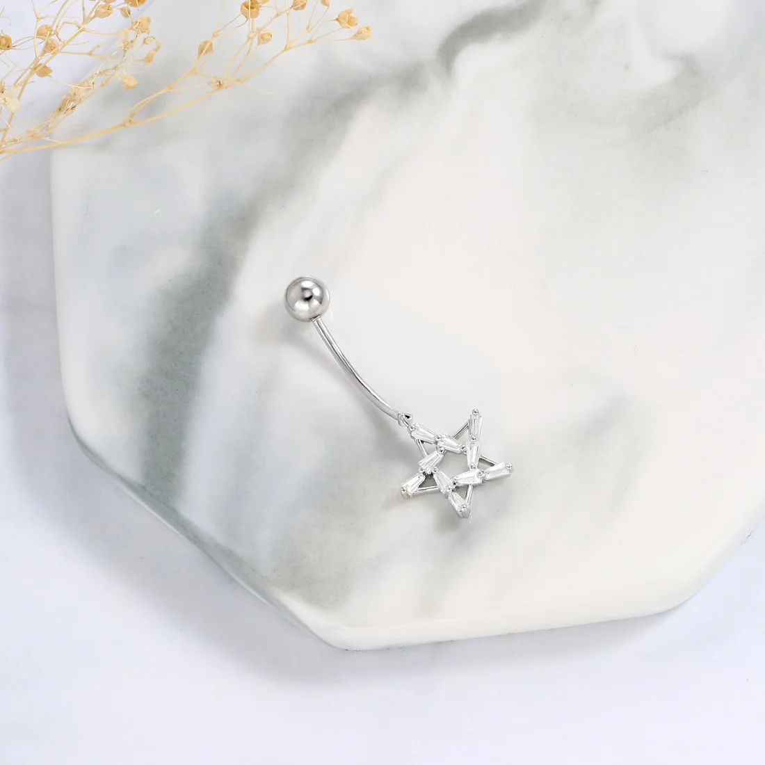 Кольцо Neoglory S925 для пупка с цирконом женщин пирсинг тела белая блестящая