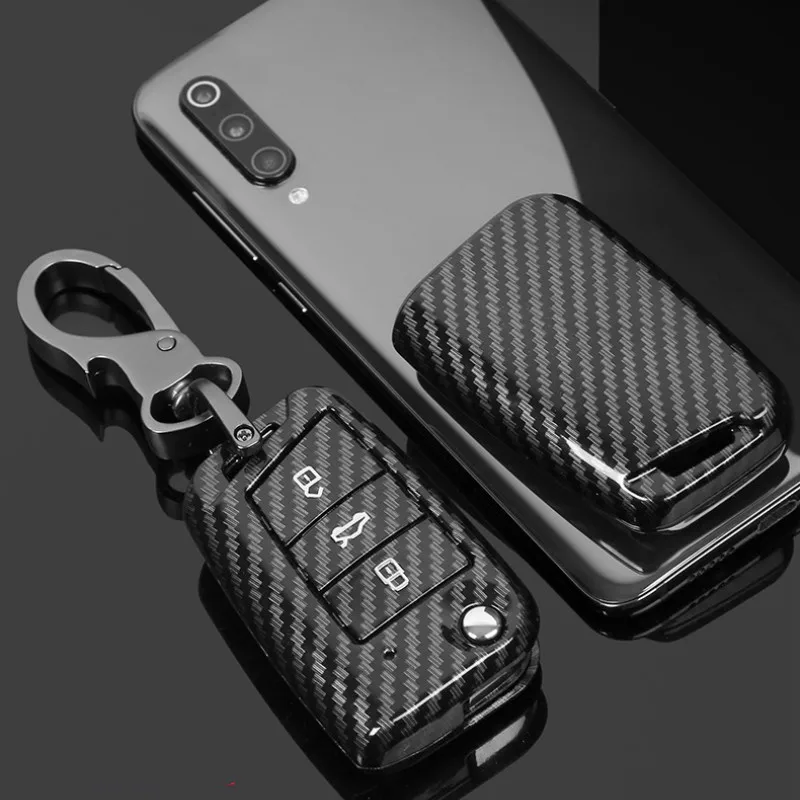 Carbon ABS Car Key Case For VW Volkswagen Polo Golf 4 5 6 7 T5 Passat B6 B5 Skoda Octavia A5 A7 Seat Leon Ibiza Ateca keychain