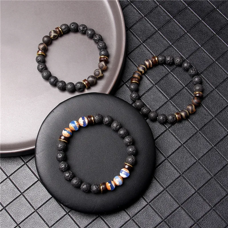 Мужские браслеты буддистский Тибетский Агат деревянная подвеска браслет черный