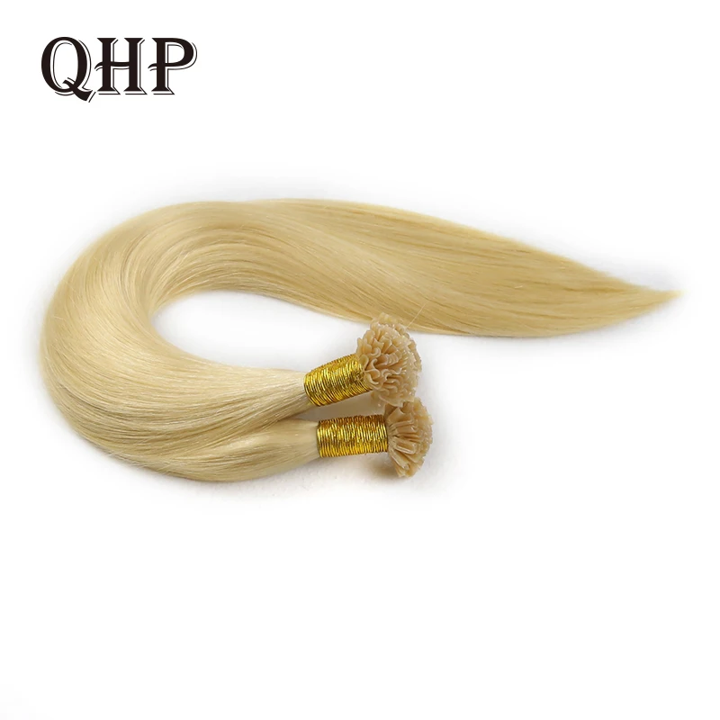

QHP прямые волосы для наращивания Remy 50 шт./компл. машинное изготовление кератиновых U-образных человеческих волос для наращивания 20%