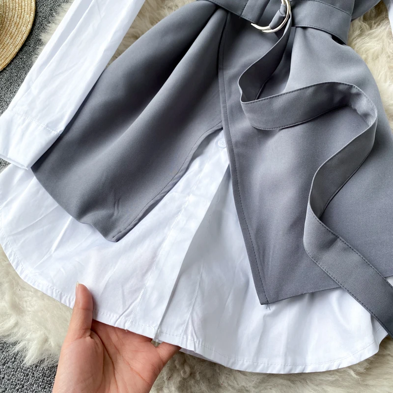 

Women's Shirt 2021 Spring/Autumn Solid All-Matching Fashion Design Suspenders Outer Wear Simple Commute Blouse Top 2-Piece Set