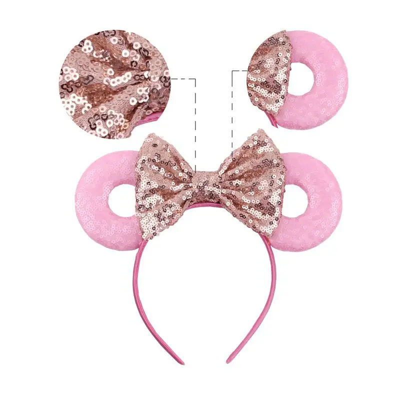 24 Style Hair Accessories Minnie Mouse Ear Headband Doughnut Bow For Girls Women Sequin Birthday Party Hairband | Тематическая