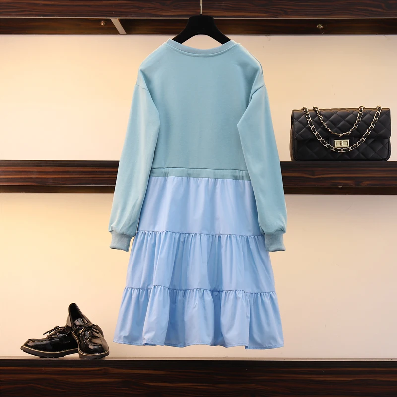 XL-5XL плюс размер женское синее Повседневное платье осень 2019 модный принт длинный