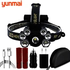 XM-L T6 светодиодная фара, водонепроницаемая фара с зумом, USB перезаряжаемая батарея 18650, мощный Налобный фонарик, регулируемый фонарик