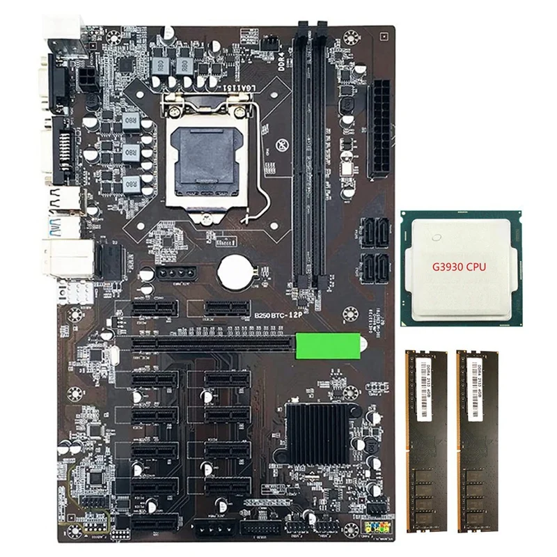 Материнская плата B250 BTC для майнинга LGA 115 с 2XDDR4 4 Гб 2133 МГц ОЗУ + процессор G3930 12 Слот