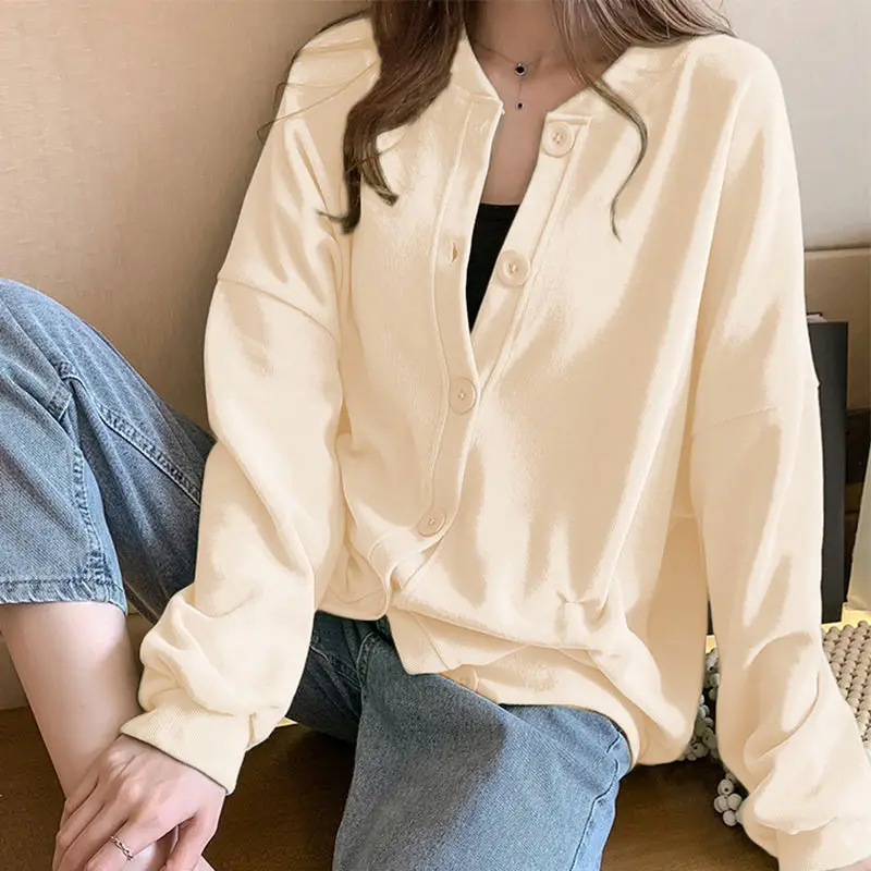 

Oversize Women Sweatshirt Streetwear Spring Autumn Solid Pocket Loose Casual Cardigan Female Tops Coat Vintage Hoodies Outwears