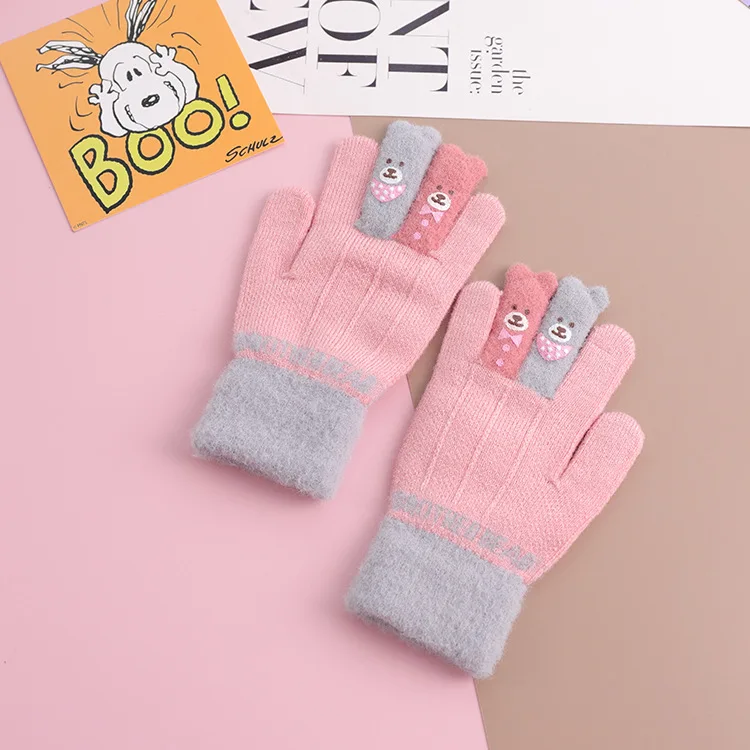pink Новинка для От 4 до 7 лет, высокое качество, Детские Зимние теплые мягкие вязаные перчатки для мальчика, модные тонкие детские перчатки с рисунком для девочек - Цвет: pink