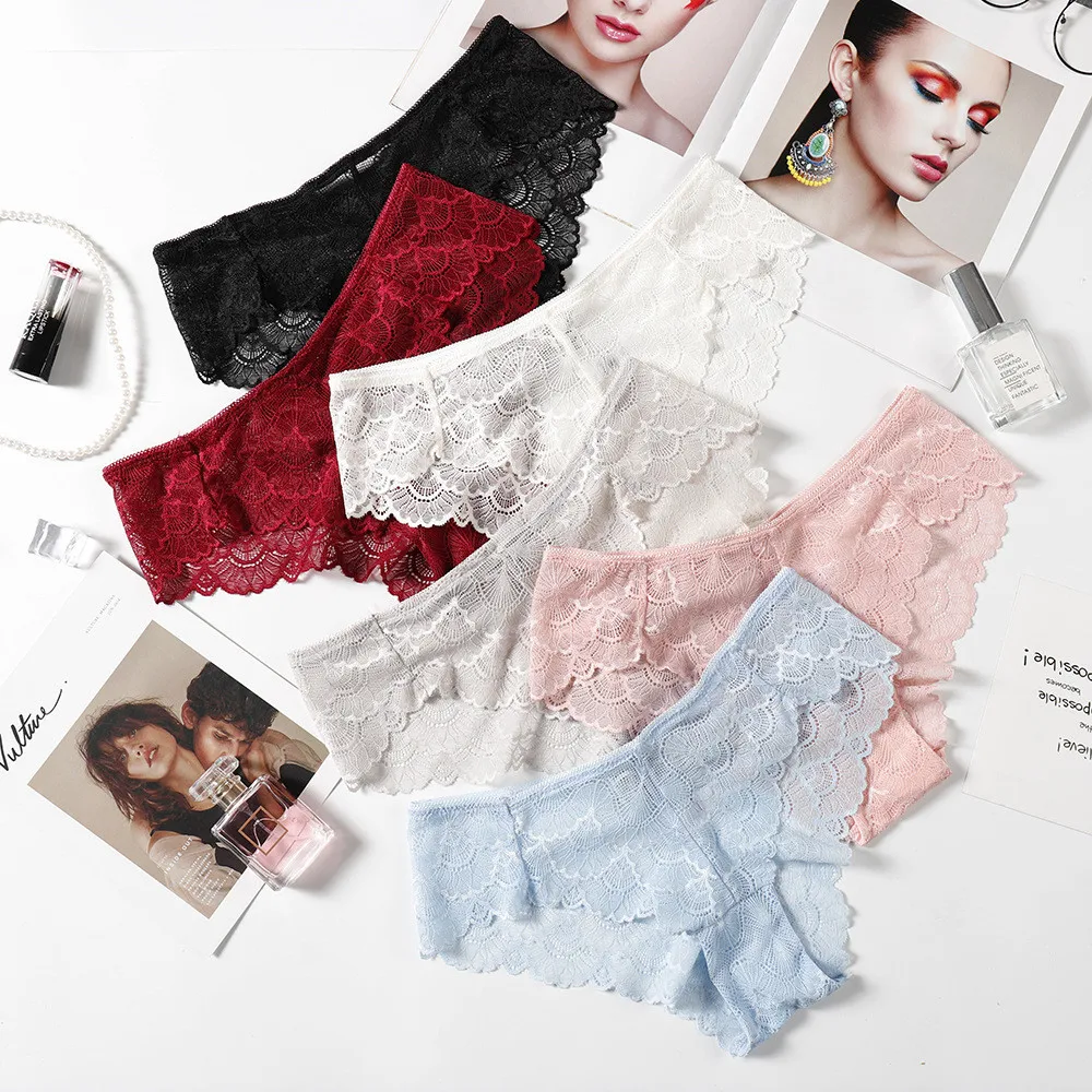 

Women Sexy Lace Lingerie Temptation Low-waist Panties Hollow Out Panty Female Transparent Briefs Sweet Girls Underpants Intimate
