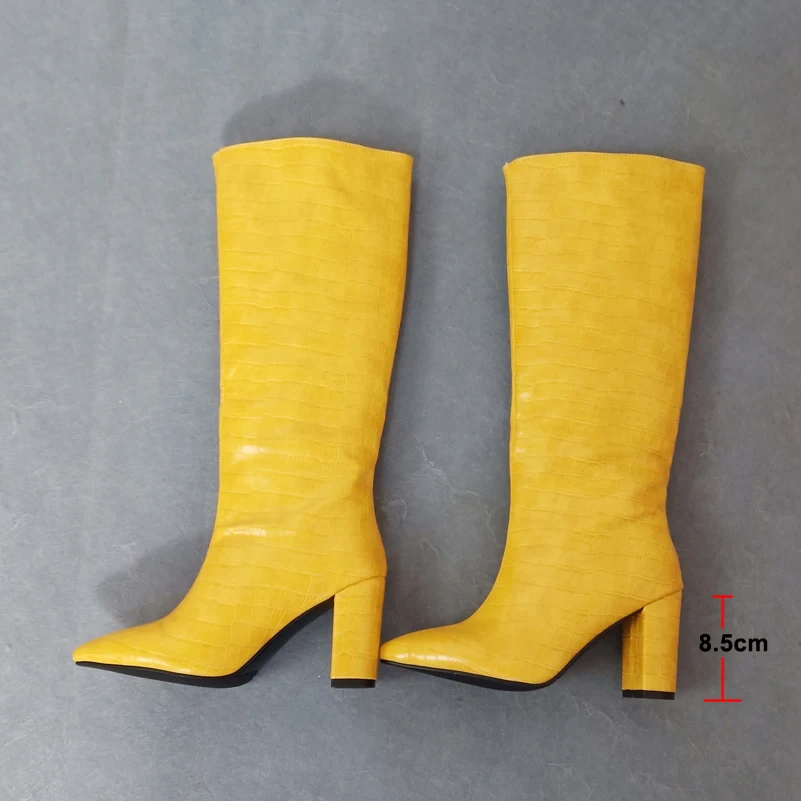 

ANNYMOLI Pointed Toe Knee High Boots Extreme High Heel Woman Boots Thick Heel Shoes Lady Long Boots Autumn Winter White Size 46