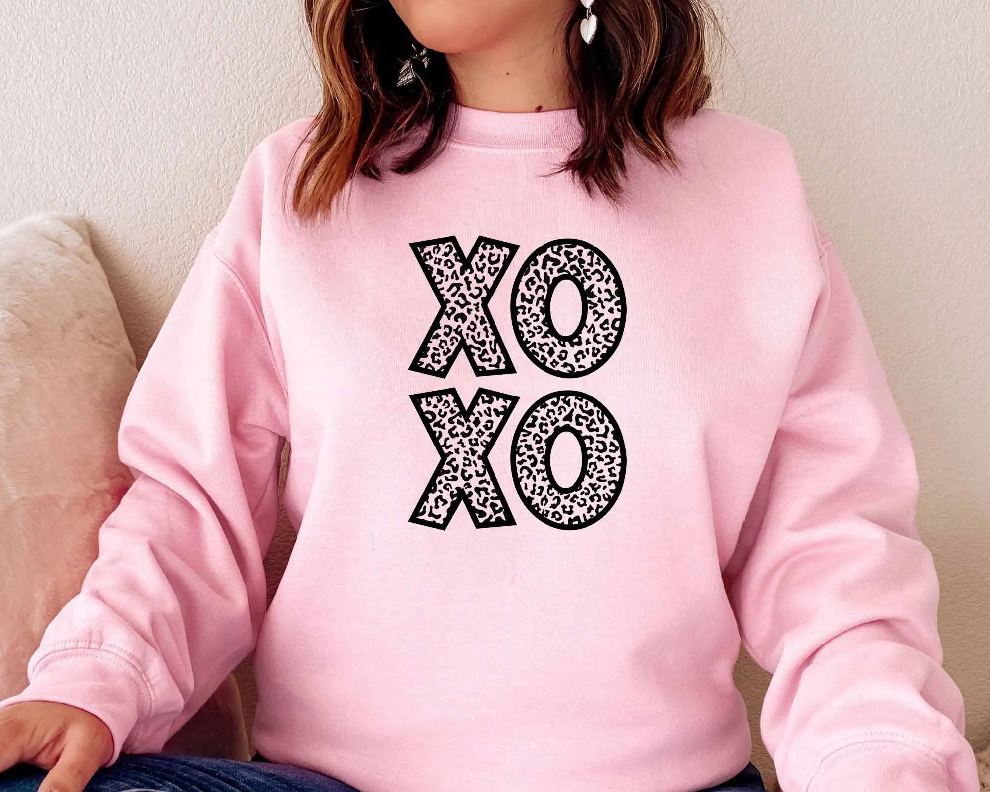 

Leopard Print Xoxo Valentine's Day Valentines Day funny graphic women fashion grunge tumblr sweashirt girl gift party pullovers