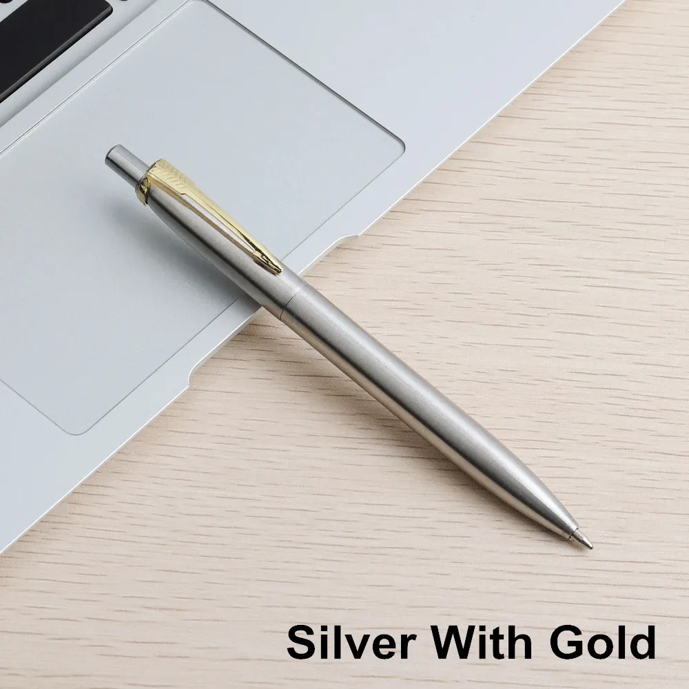 Silver with gold 10 шт./лот набор шариковых ручек коммерческие металлические шариковые ручки для школы и офиса канцелярский подарок; ручка пресса стиля черные, голубые чернила - Цвет: Silver with gold