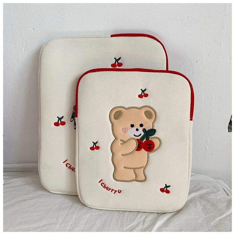 

Cartoon Cherry Bear Embroidered Laptop Storage Bag 11/13 Inch Ipad Liner Bag Tablet Bag Ipad Sleeve Case for Macbook Air Pro