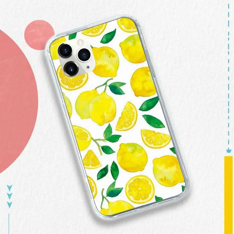 

Summer green leaves fruit lemon peach Phone Case for iPhone 11 12 pro XS MAX 8 7 6 6S Plus X 5S SE 2020 XR