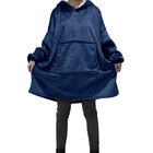 Зимние толстовки большого размера, флисовое ТВ одеяло с рукавами, Женский однотонный теплый гигантский халат, Свободный Длинный свитшот с большими карманами и капюшоном