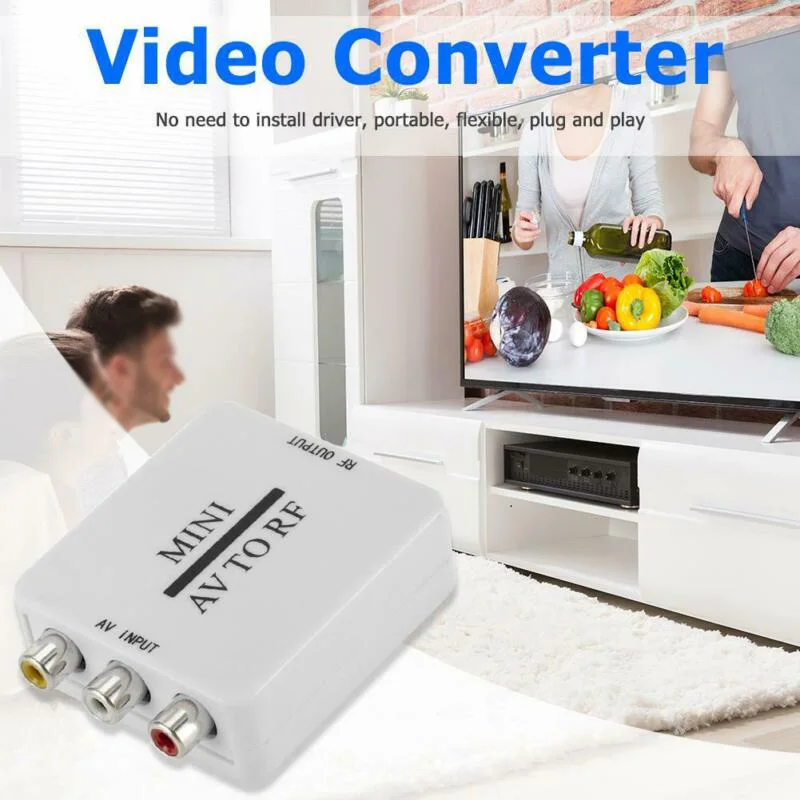 Белый Мини RCA AV CVSB к RF видео адаптер конвертер для МГц 61,25 67,25 переключатель телевизора AV к RF конвертер