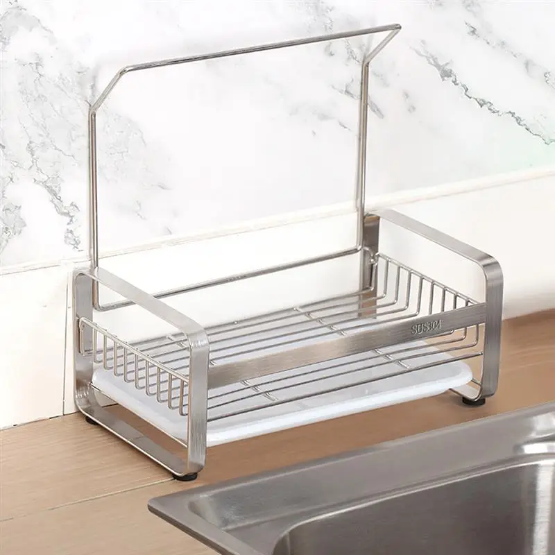 

Sponge Holder Stainless Steel storage Rack Kitchen Sink Caddy Cleaning Brush Soap Organizer Rack Hanging Basket with Drain Tray