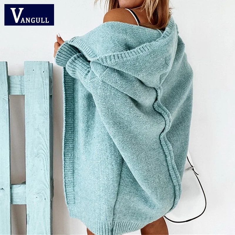 

Vangull Mid-length All-match Cardigans Women Korean Fashion Loose Batwing Sleeve Sweaters Autumn New Solid Loose Hooded Sweater