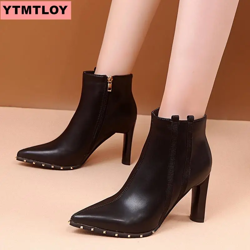 Женские ботинки Ботильоны Короткие из флиса с острым носком на каблуке шпильке