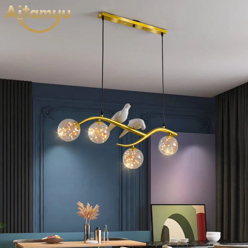 

Pendant LED Lights Led-strip Birds Deco DiningRoom Livingroom Bedroom Gold Adjustable Glass Lampshade Bulb Hanglamp Ceiling Lamp