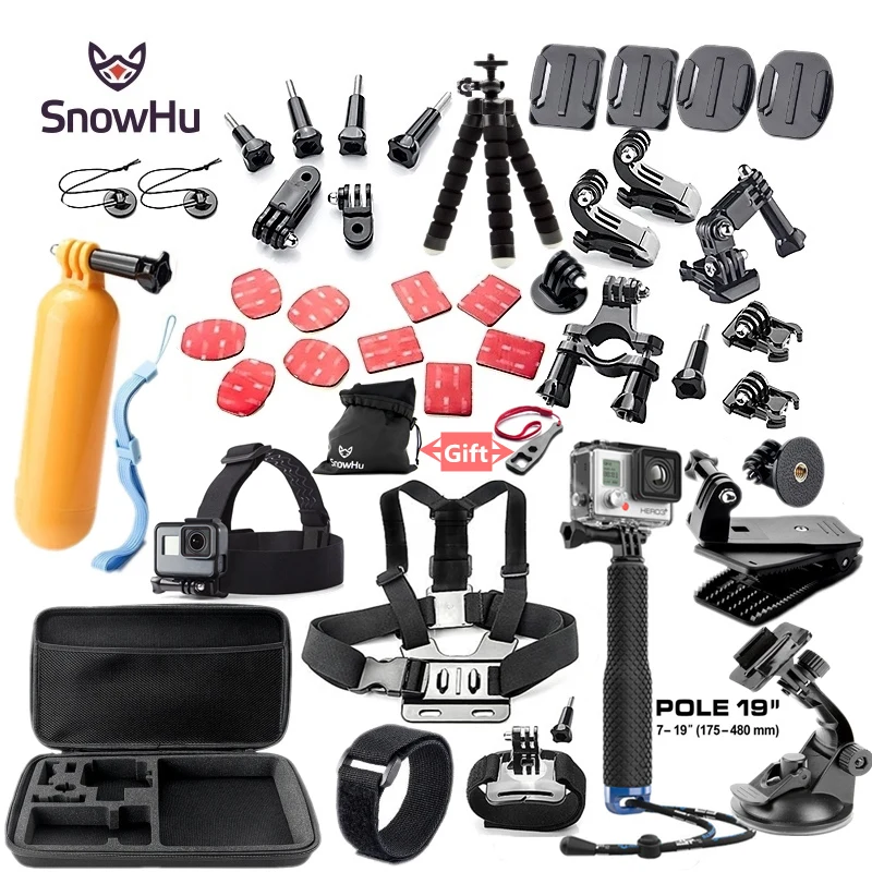 Фото Аксессуары SnowHu для Gopro Набор Гоу про hero 9 8 7 6 5 4 комплект 3 way selfie stick экшн камера Eken h8r