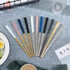 Китайские стильные Нескользящие палочки 5 пар, палочки для еды из нержавеющей стали, многоразовые палочки для еды, суши, багета