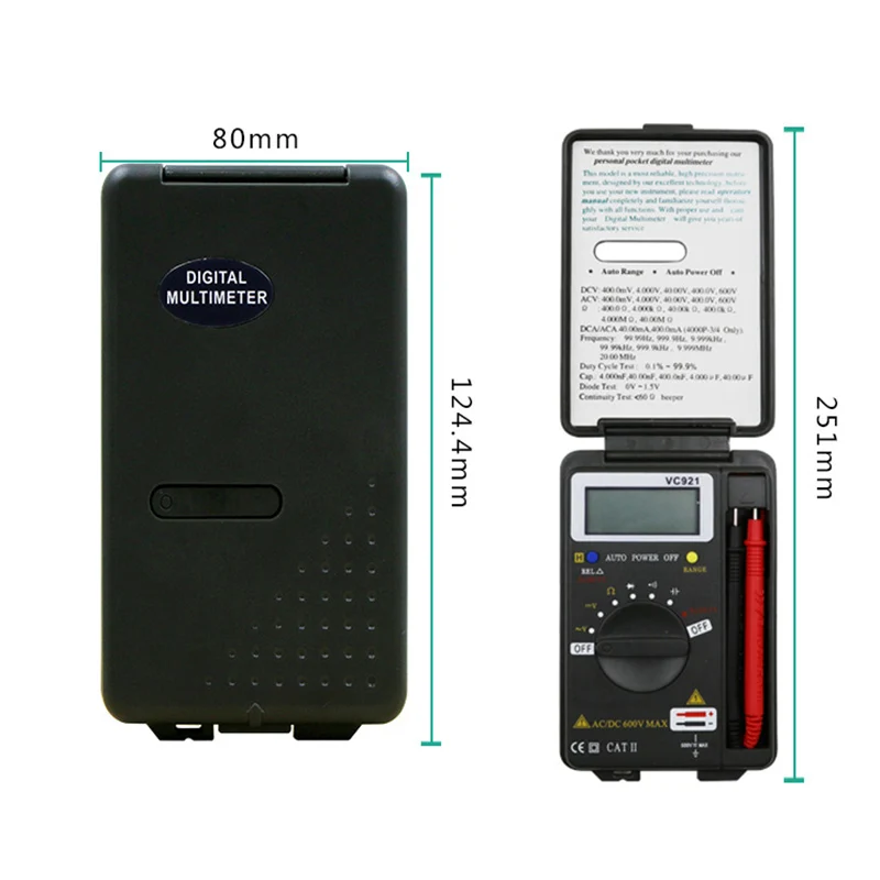 VC921 мультиметр ЖК-дисплей DMM Интегрированный карманный мини цифровой с тестовыми