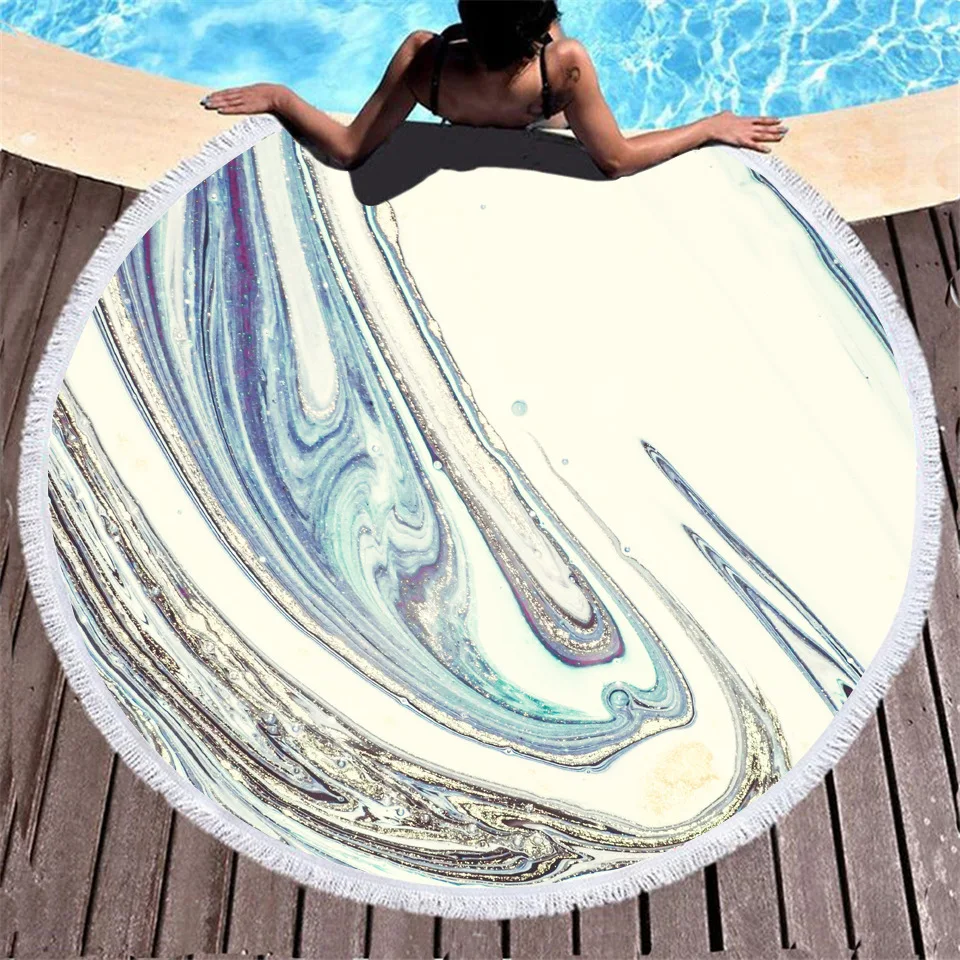 

New Marbled Fringed Circular Bathroom Beach Towel Microfiber Travel Compression Shower Bath Towel Adult Bath Towels