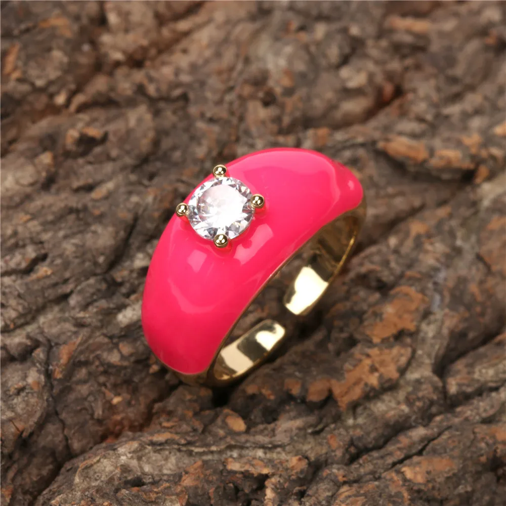 Multicolor Enamel Oil Dripping Zircon Women's Open Ring Adjustable Gold-plated Charm Finger Party Jewelry Gift | Украшения и