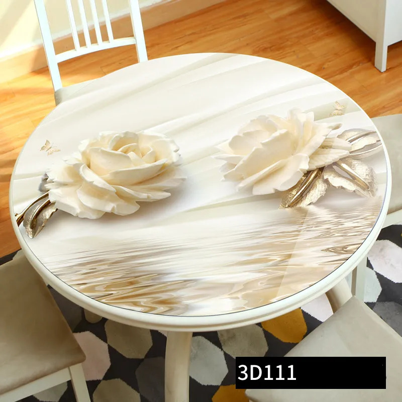 

Round Tablecloth 1.5mm Kawaii Pattern PVC Table Covers Cloths Waterproof Kitchen Pattern Oil Table Glass Soft Cloth Table Mats