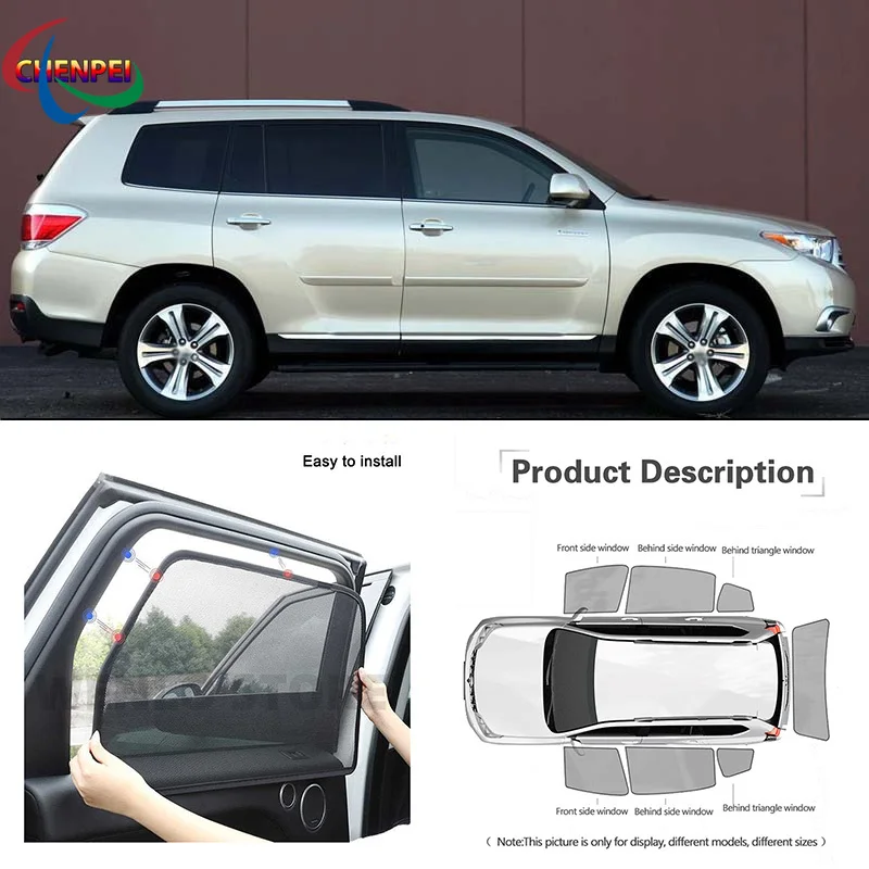 For Toyota Highlander 2008-2014 Car Full Side Windows Magnetic Sun Shade UV Protection Ray Blocking Mesh Visor Car Accessories