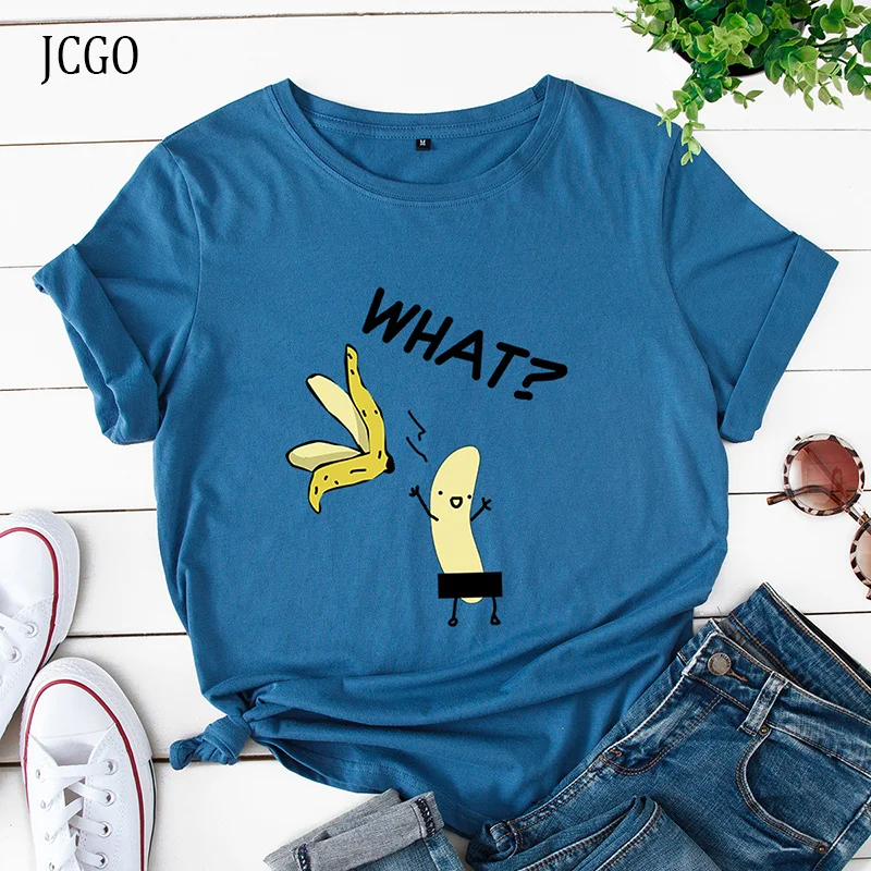 

JCGO Summer Cotton Women T Shirt S-5XL Plus Size Short Sleeve Funny Banana Print Graphic Tees Tops Casual O-Neck Female TShirt