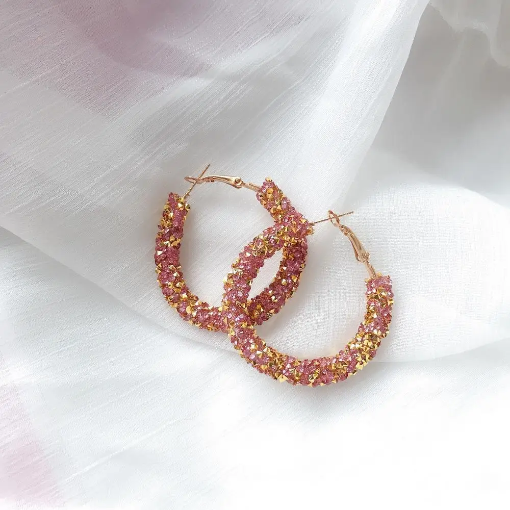 Gold Pink Дизайн, модный очаровательный австрийский хрусталь, серьги-кольца, геометрические круглые блестящие стразы, большие серьги, ювелирные изделия для женщин - Окраска металла: Gold Pink