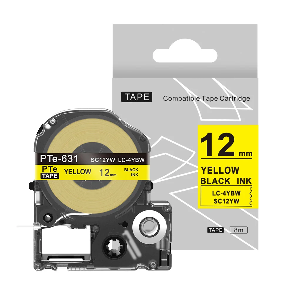Black On Yellow 1 шт. SS12KW 12 мм черный на белом Labelworks Tepra лента для маркировки kingjim LC лента для Tepra Pro SR150 lw 400 lw 700 - Цвет: Black On Yellow