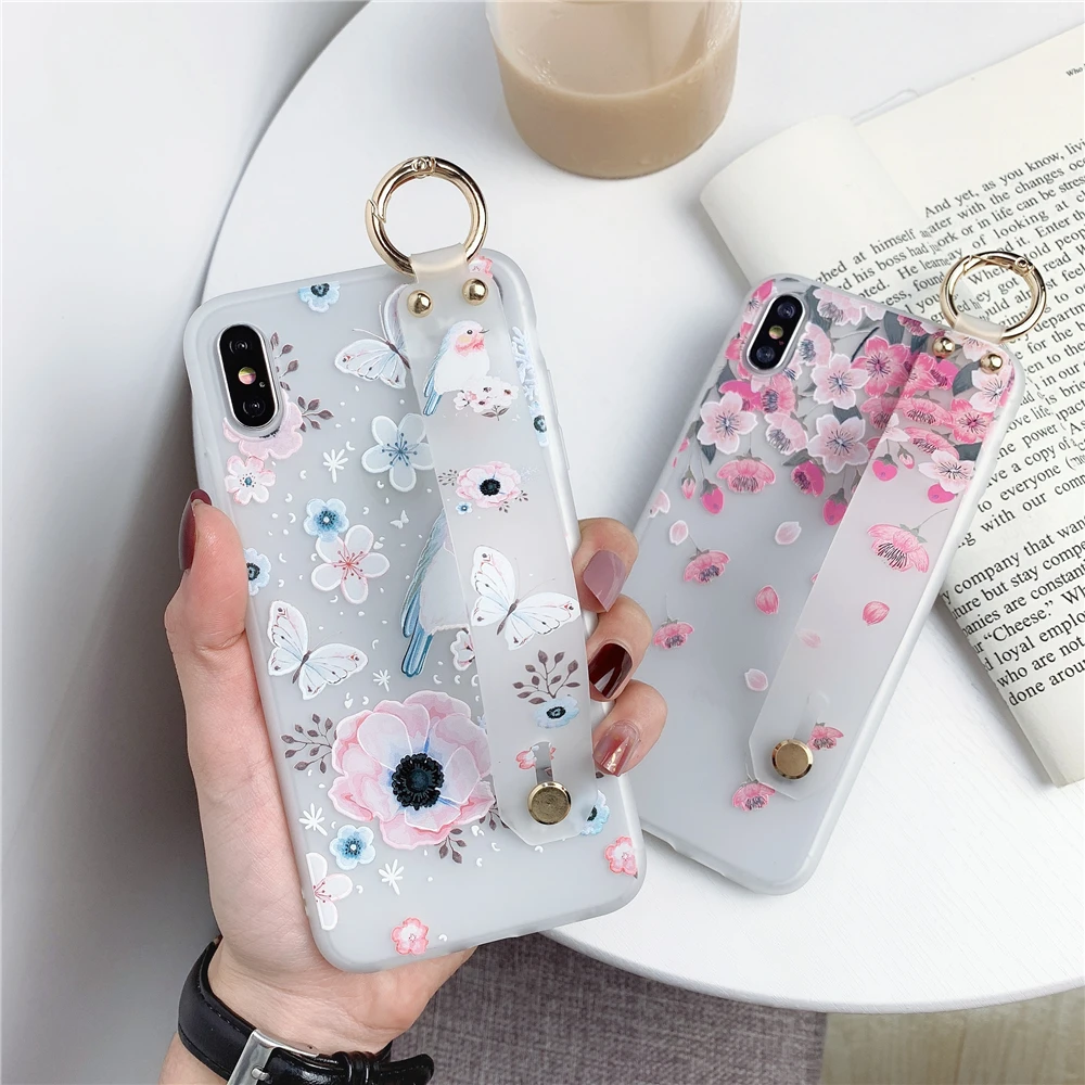 Для samsung A40 чехол ТПУ с цветочным узором ремешок чехол для телефона для samsung A10 A20 A30 A40S A50 A60 A80 A90 A70 M10 M20 M30 держатель крышки