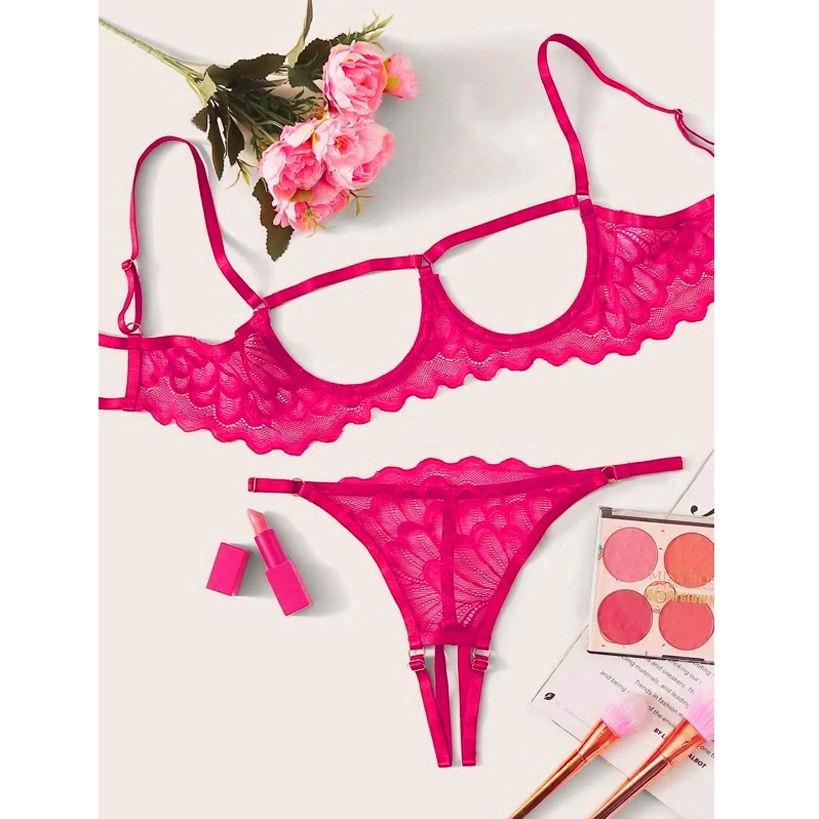 

Sensual Lingerie Woman Open Bra And Open Crotch Thong Panties 2 Piece Set Women Erotic Underwear Lenceria Erotica Mujer Sexi