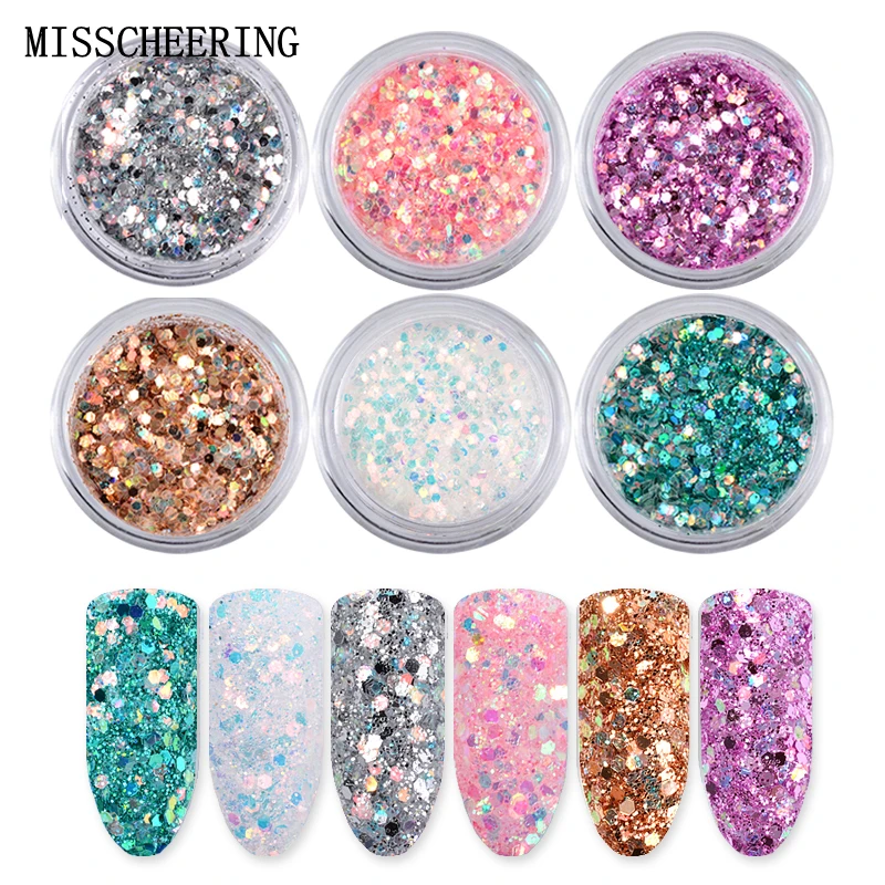 6boxes/set Laser Mixed Nail Glitter Powder Sequins Shinning Colorful Flakes 3d DIY Charm Dust For Art Decorations |