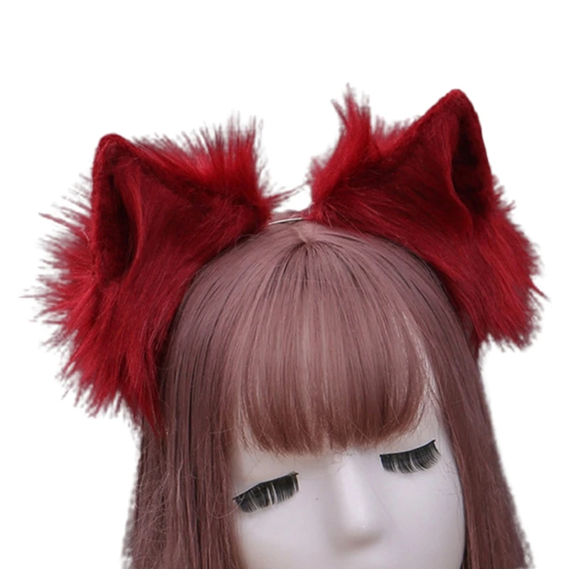 

Simulation Faux Fur Wolf Ears Headband Solid Color Plush Cosplay Hair Hoop Crown XX9D