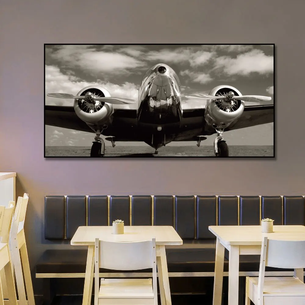 Черно-белый самолетик абстрактный холст фотообои искусство картина для гостиной