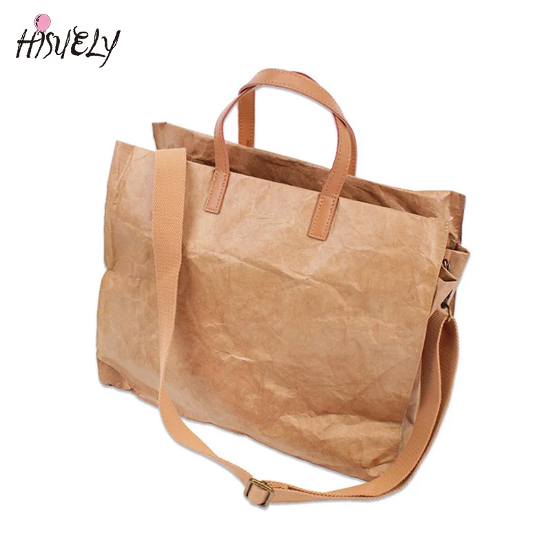 

Women Kraft Paper Handbags Lady Shoulder Bag Totes Messenger Bag Washable Tear-resistant Environmentally Friendly Large Capacity
