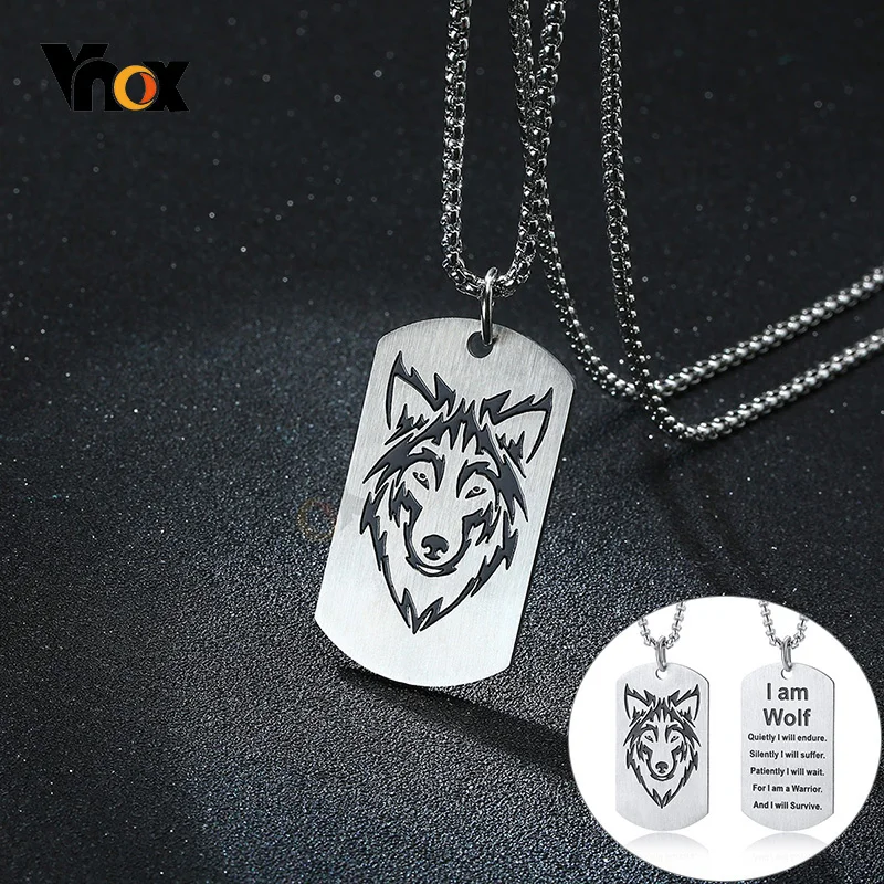 

Vnox Rock Wolf Military Dog Tag Pendant Necklaces for Men Team Fight Jewelry with Stainless Steel Metal Box Chain 24"