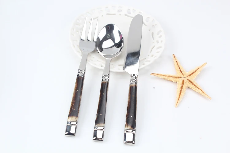 Нержавеющая сталь с бычьей костью патч западные столовые приборы 3 шт набор