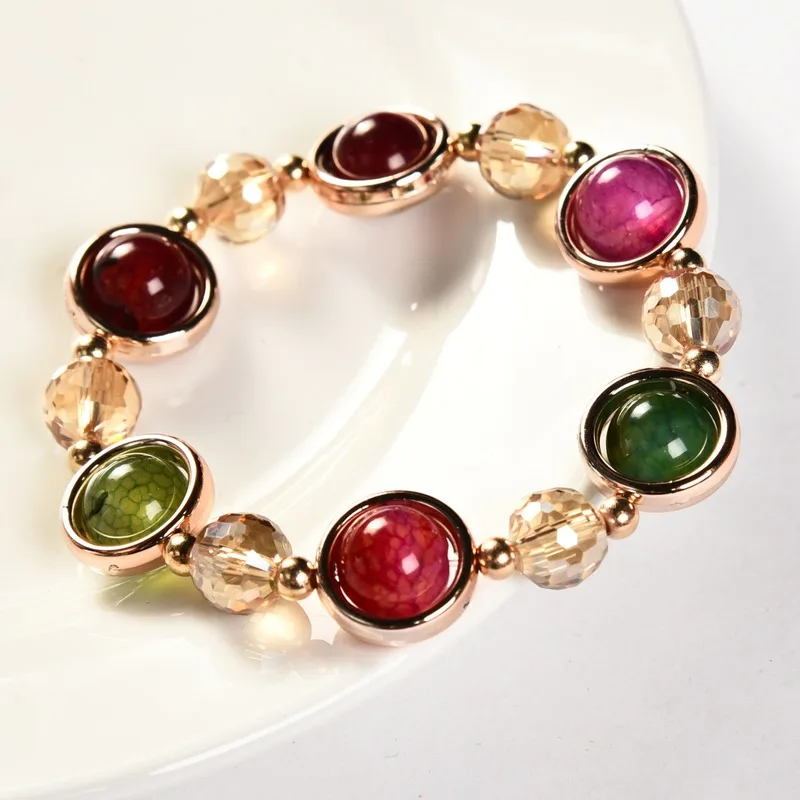 Натуральный многоцветный кристалл Агат бусы браслет Китайский резной