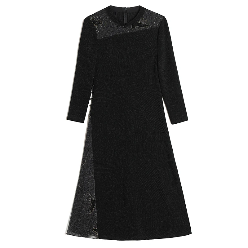 

2021 Vintage Black Patchwork Lace Sexy Midi Dress Women Elegant Bodycon Party Vestidos Spring Spring Casual 3XL Plus Size Dress