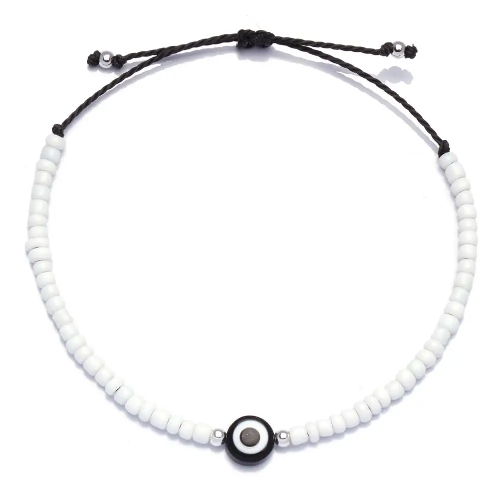Glass Seed Bead Evil Eye Waxed String Bracelet Women Men Unisex Waterproof Adjustable Slipknot Greek Summer Surf Jewelry Her | Украшения и